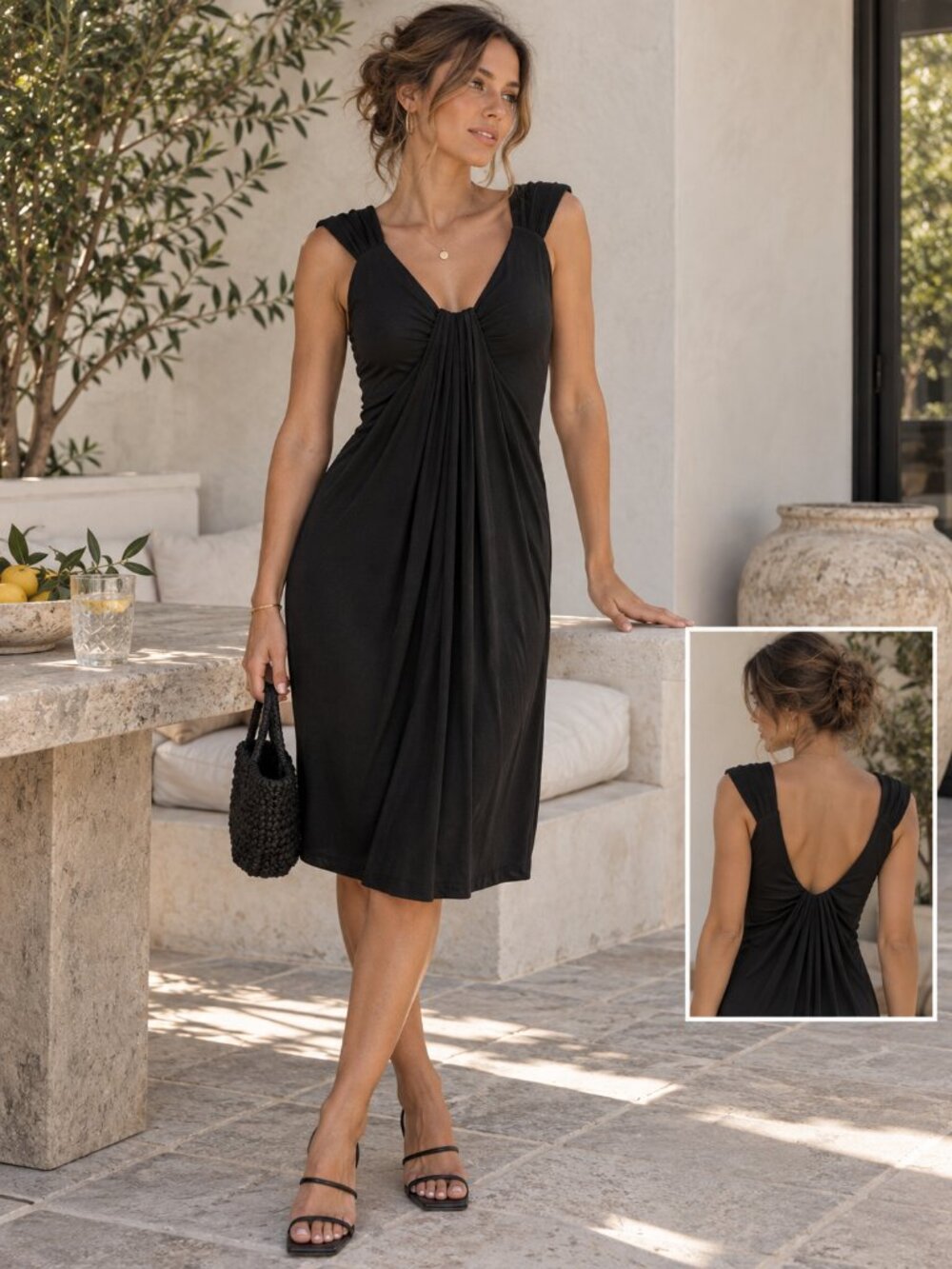LONDON TIMES Black Sleeveless Designer LBD Knee Length Dress Cocktail Party 10